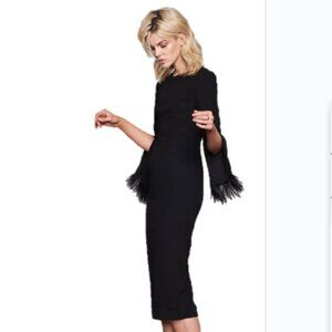 Isla Black Feather Cuff Midi Dress in XS and S